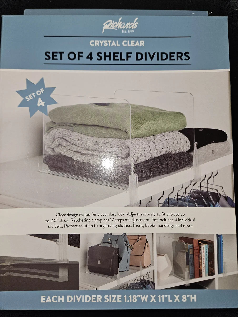 Richards Crystal Clear Shelf Dividers - Clear (Set of 4)